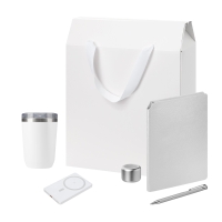 Подарочный набор Welcome Pack Premium, серебряный (термокружка, колонка, ежедневник, ручка, ЗУ, коробка-пакет)