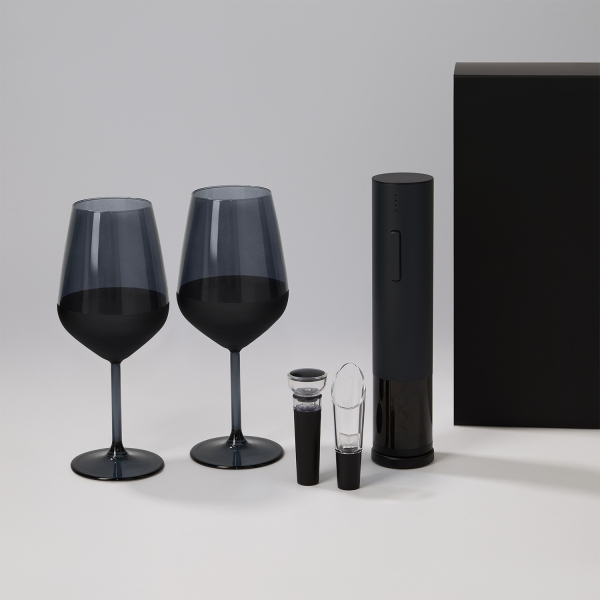 Подарочный набор 2 бокала для вина Блэк Эдишн (Black Edition) + набор для вина Сакраменто (Sacramento) в черной коробке