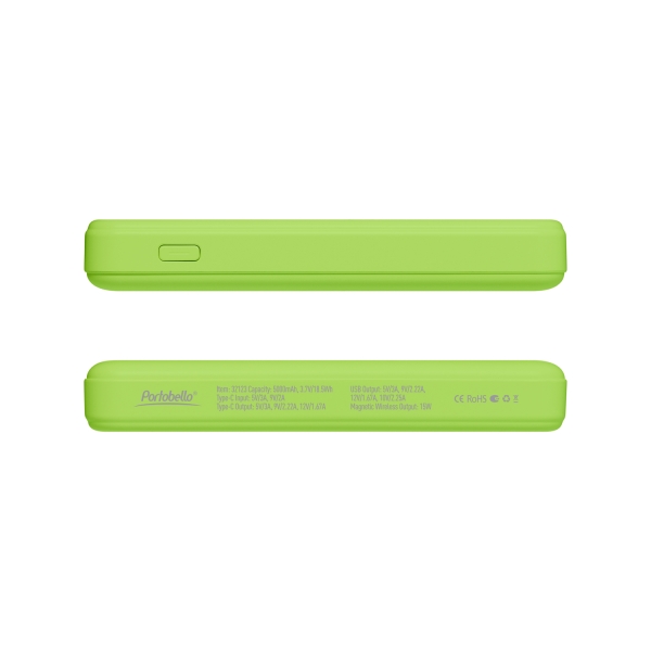 Внешний аккумулятор Ларго PD (Largo PD) 5000mAh с функцией беспроводной зарядки 15W, салатовый