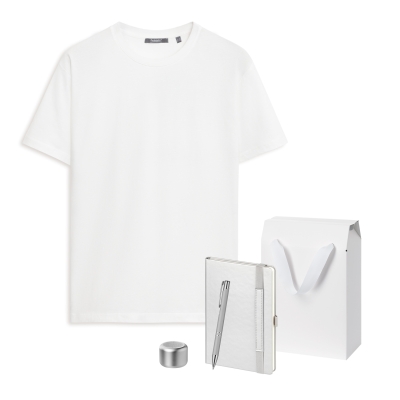 Набор с одеждой KRIS (футболка, колонка, ежедневник, ручка), серебряный, XL