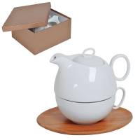 Набор "Мила": чайник и чайная пара в подарочной упаковке, 500мл и 300мл, фарфор, бамбук