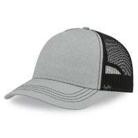 Бейсболка "RAPPER CANVAS", 5 клиньев, серый/черный, пластиковая застёжка, 100% хлопок, сетка - 100% полиэстер, 260 г/м2