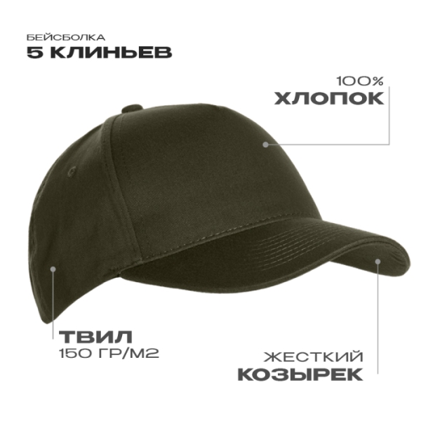 Бейсболка STAN 5 клиньев хлопок 150, 10L