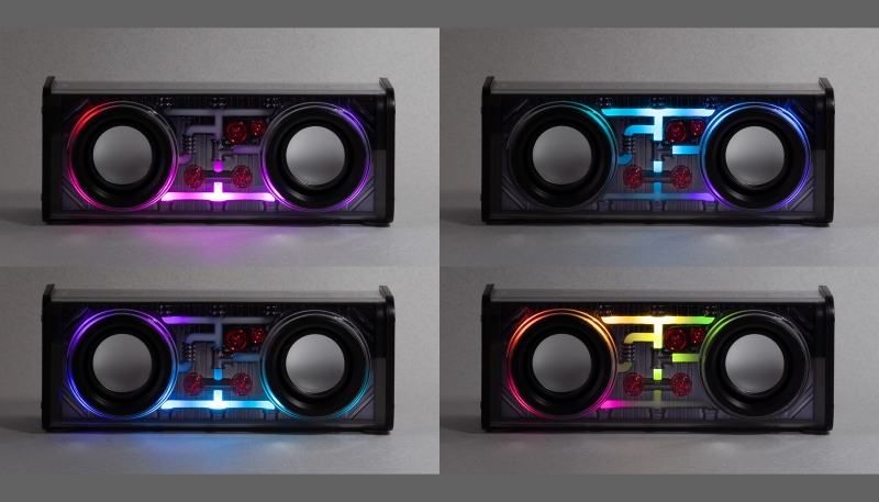 Bluetooth колонка "Buzz Light" 10Вт (2х5Вт) с разноцветной подсветкой-эквалайзером и прозрачным корпусом