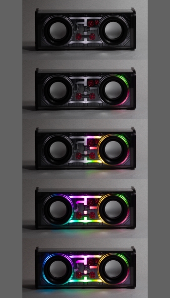 Bluetooth колонка "Buzz Light" 10Вт (2х5Вт) с разноцветной подсветкой-эквалайзером и прозрачным корпусом