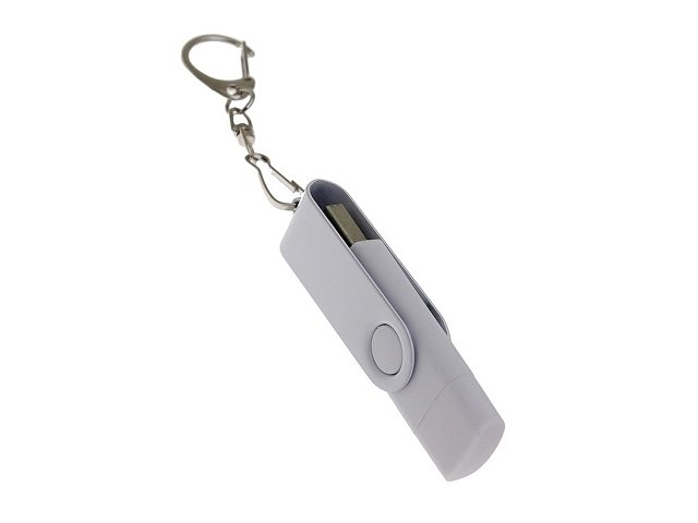 USB-флешка на 128 Гб 2 в 1 поворотный механизм, c дополнительным разъемом Type-C с одноцветным металлическим клипом, белый
