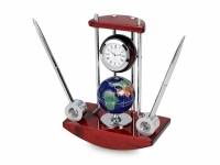Настольный прибор «Сенатор»: часы с глобусом, две ручки на подставке