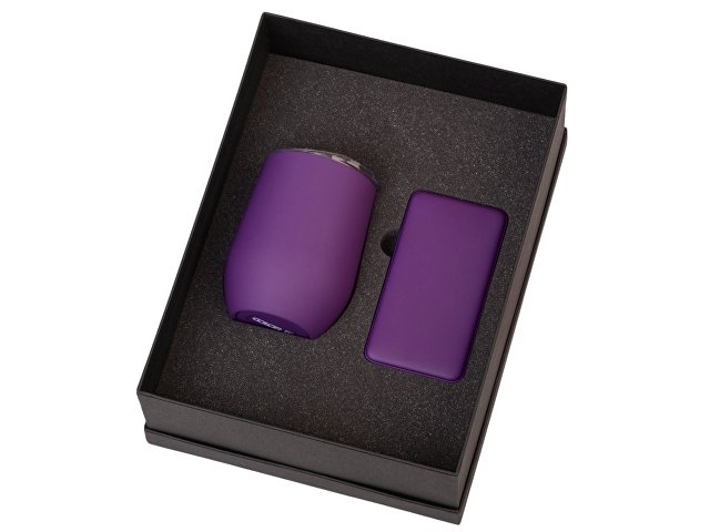 Подарочный набор с термокружкой и повербанком С2, 10000 mAh, фиолетовый