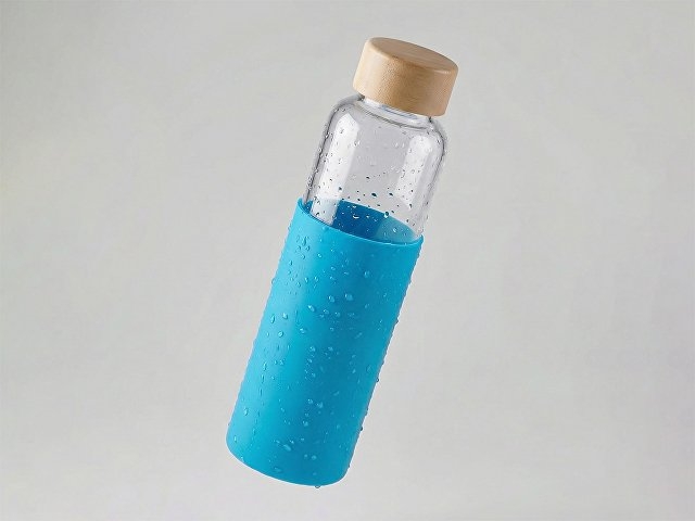 Бутылка для воды стеклянная "Refine", в чехле, 550 мл, голубой