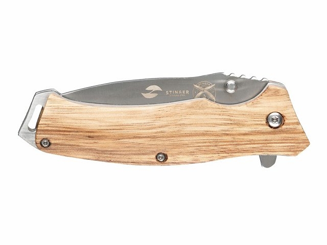 Нож складной Stinger, 110 мм, (серебристый), материал рукояти: дерево/сталь (светло-коричневый)