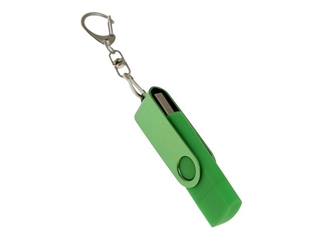 USB-флешка на 8 Гб 2 в 1 поворотный механизм, c дополнительным разъемом Type-C с одноцветным металлическим клипом, зеленый