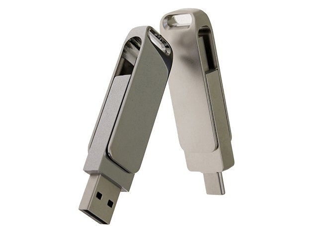 USB 2.0- флешка на 32 Гб с поворотным механизмом и дополнительным разъемом Type-C