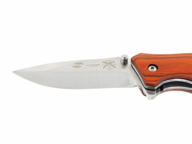 Нож складной Stinger, 110 мм, (серебристый), материал рукояти: дерево/сталь (коричневый)