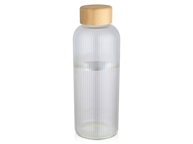 Бутылка Mirage из боросиликатного стекла объемом 650 мл с одинарными стенками и крышкой из бамбука - Прозрачный