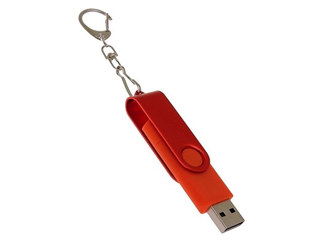 USB-флешка на 16 Гб 2 в 1 поворотный механизм, c дополнительным разъемом Type-C с одноцветным металлическим клипом, красный