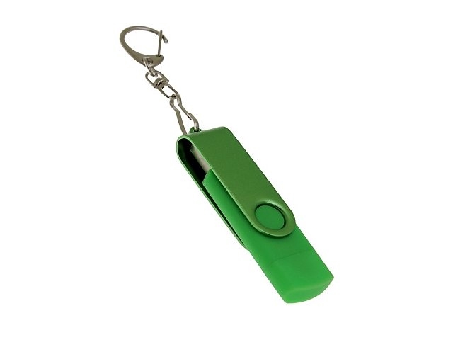 USB-флешка на 64 Гб 2 в 1 поворотный механизм, c дополнительным разъемом Type-C с одноцветным металлическим клипом, зеленый