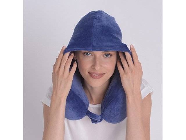 Подушка для путешествий с эффектом памяти, с капюшоном "Hooded Tranquility Pillow", синий