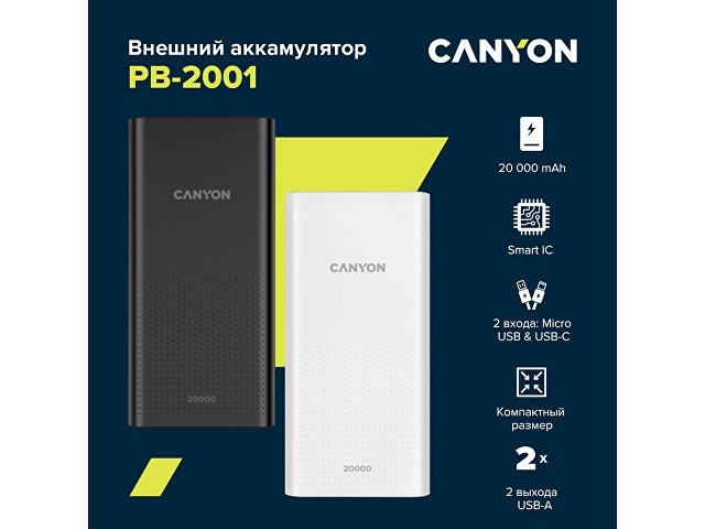 Портативный аккумулятор Canyon PB-2001 (CNE-CPB2001W), белый