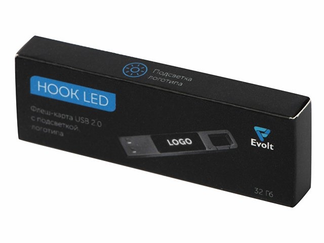 USB 2.0- флешка на 32 Гб c подсветкой логотипа «Hook LED», темно-серый, белая подсветка