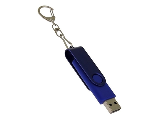 USB-флешка на 16 Гб 2 в 1 поворотный механизм, c дополнительным разъемом Type-C с одноцветным металлическим клипом, синий