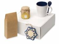 Подарочный набор с чаем, кружкой, медом и новогодней подвеской "Чайная церемония", синий