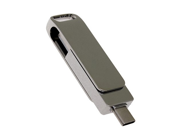 USB 2.0- флешка на 32 Гб с поворотным механизмом и дополнительным разъемом Type-C