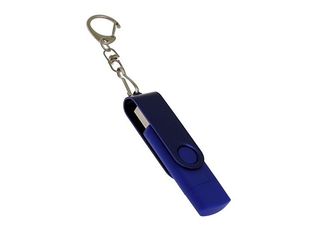 USB-флешка на 8 Гб 2 в 1 поворотный механизм, c дополнительным разъемом Type-C с одноцветным металлическим клипом, синий