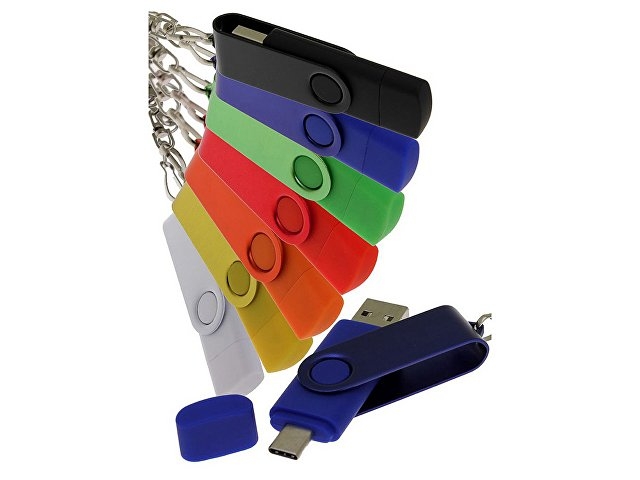 USB-флешка на 8 Гб 2 в 1 поворотный механизм, c дополнительным разъемом Type-C с одноцветным металлическим клипом, зеленый