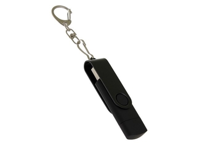 USB-флешка на 16 Гб 2 в 1 поворотный механизм, c дополнительным разъемом Type-C с одноцветным металлическим клипом, черный