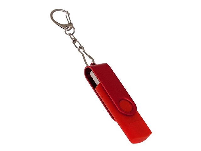 USB-флешка на 256 Гб 2 в 1 поворотный механизм, c дополнительным разъемом Type-C с одноцветным металлическим клипом, красный