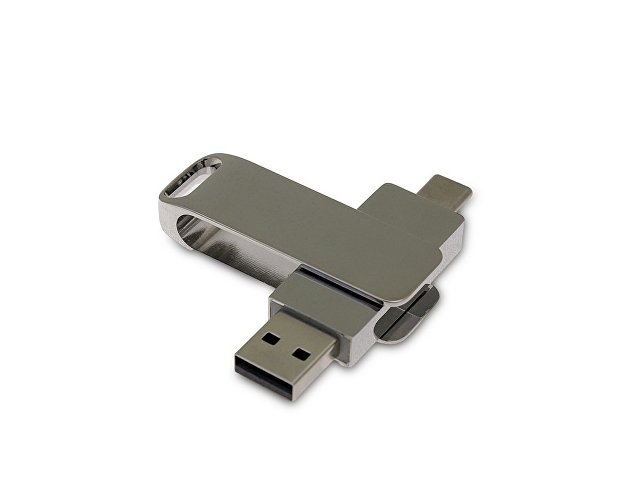 USB 2.0- флешка на 32 Гб с поворотным механизмом и дополнительным разъемом Type-C