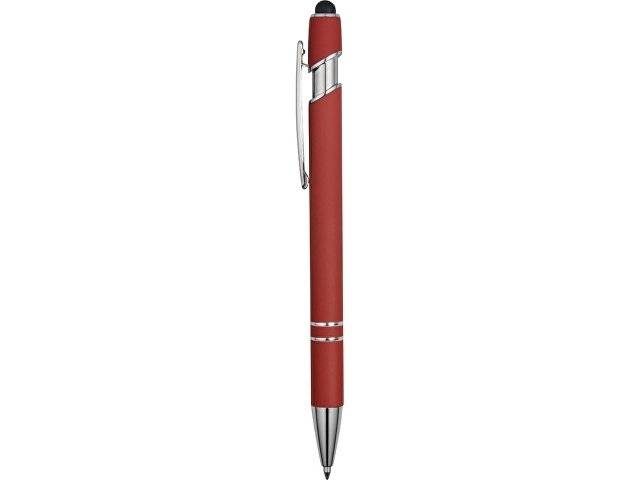 Ручка металлическая soft-touch шариковая со стилусом «Sway», красный/серебристый
