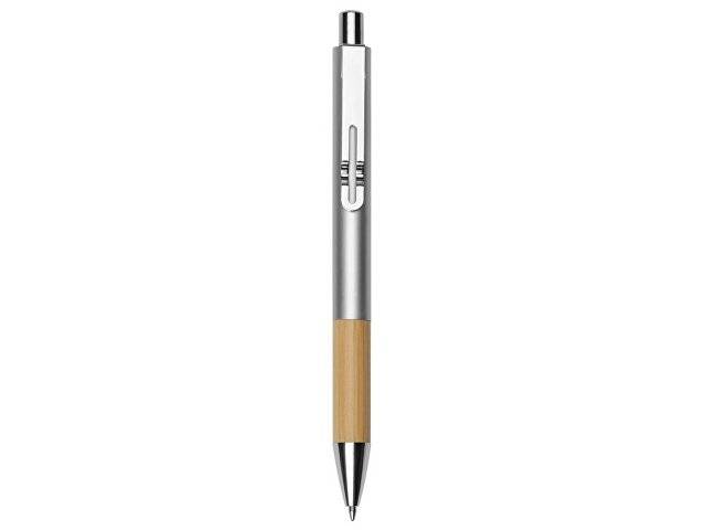 Ручка металлическая шариковая "Sleek", серебристый/бамбук