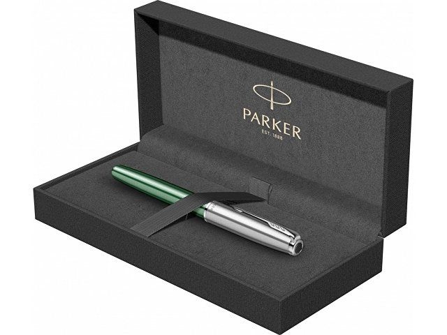 Ручка-роллер Parker Sonnet Essentials Green SB Steel CT, цвет чернил black, перо: F, в подарочной упаковке.