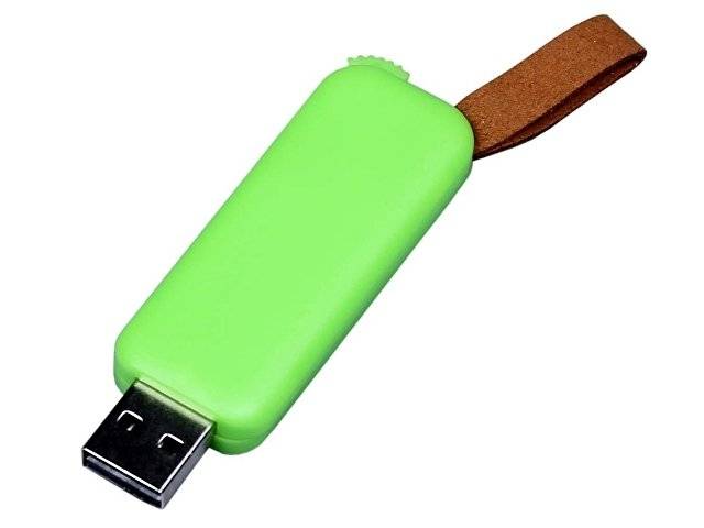 USB-флешка промо на 64 Гб прямоугольной формы, выдвижной механизм, зеленый