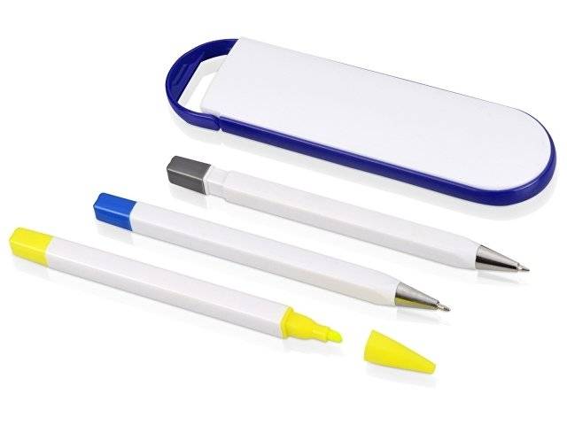 Набор "Квартет": ручка шариковая, карандаш и маркер, белый/синий