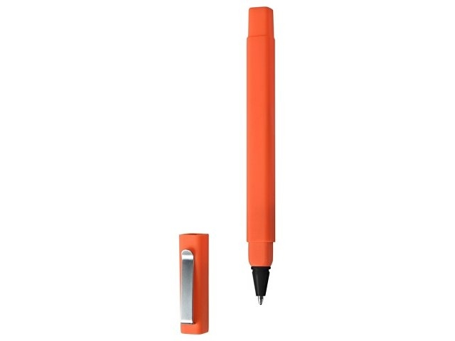 Ручка шариковая пластиковая "Quadro Soft", квадратный корпус с покрытием софт-тач, оранжевый/черный