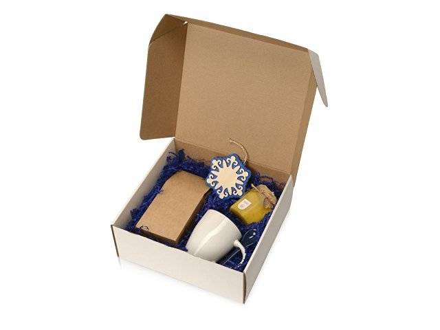 Подарочный набор с чаем, кружкой, медом и новогодней подвеской "Чайная церемония", синий