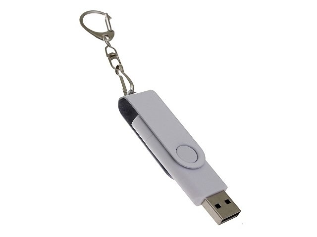 USB-флешка на 128 Гб 2 в 1 поворотный механизм, c дополнительным разъемом Type-C с одноцветным металлическим клипом, белый