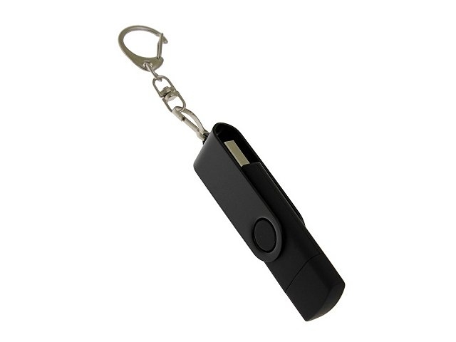 USB-флешка на 16 Гб 2 в 1 поворотный механизм, c дополнительным разъемом Type-C с одноцветным металлическим клипом, черный