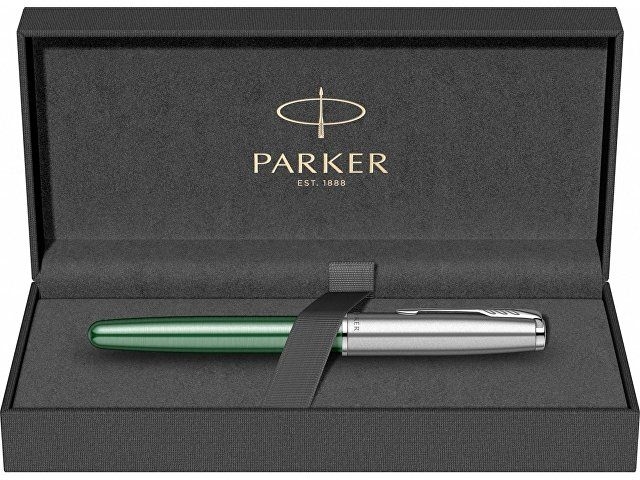 Ручка-роллер Parker Sonnet Essentials Green SB Steel CT, цвет чернил black, перо: F, в подарочной упаковке.