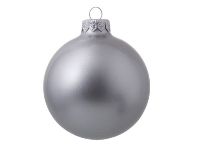 Стеклянный елочный шар "Christmas bauble", серебро, металлик, с серебристым колпачком в черной коробке