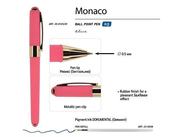 Ручка пластиковая шариковая «Monaco», 0,5мм, синие чернила, коралловый