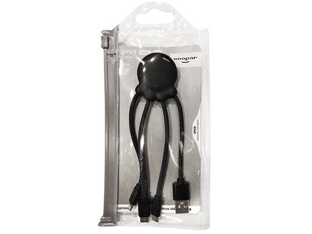 Зарядный кабель «Octopus Light» с подсветкой логотипа, черный