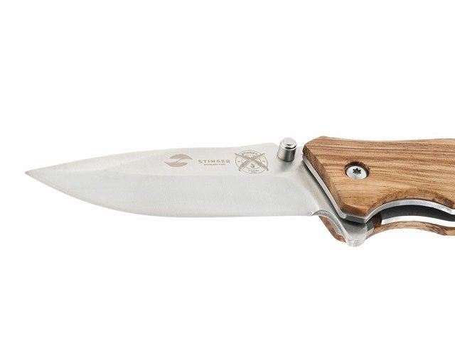 Нож складной Stinger, 110 мм, (серебристый), материал рукояти: дерево/сталь (светло-коричневый)