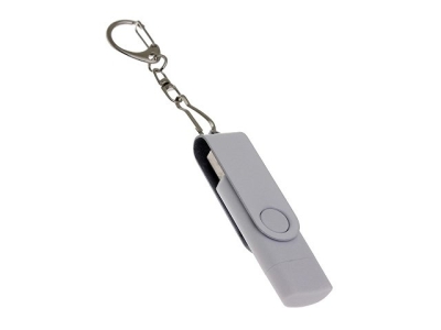 USB-флешка на 256 Гб 2 в 1 поворотный механизм, c дополнительным разъемом Type-C с одноцветным металлическим клипом, белый