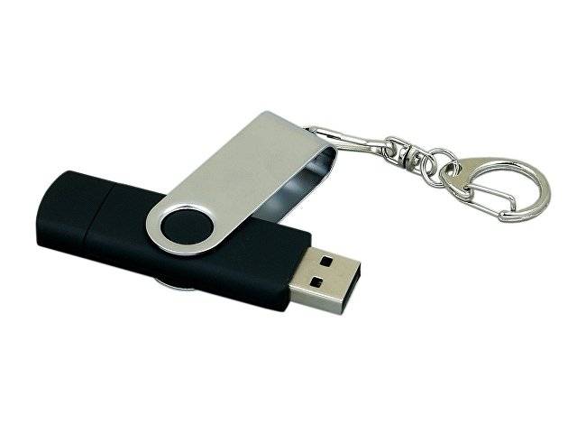 Флешка с  поворотным механизмом, c дополнительным разъемом Micro USB, 32 Гб, черный