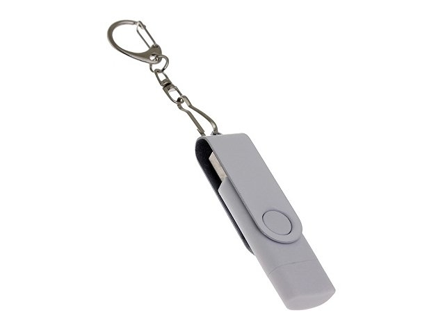 USB-флешка на 128 Гб 2 в 1 поворотный механизм, c дополнительным разъемом Type-C с одноцветным металлическим клипом, белый