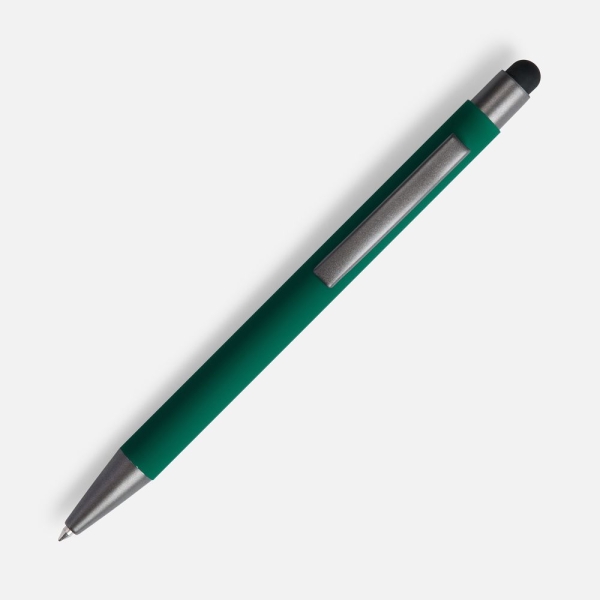 Ручка шариковая Atento Soft Touch со стилусом, зеленая