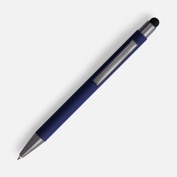 Ручка шариковая Atento Soft Touch со стилусом, темно-синяя